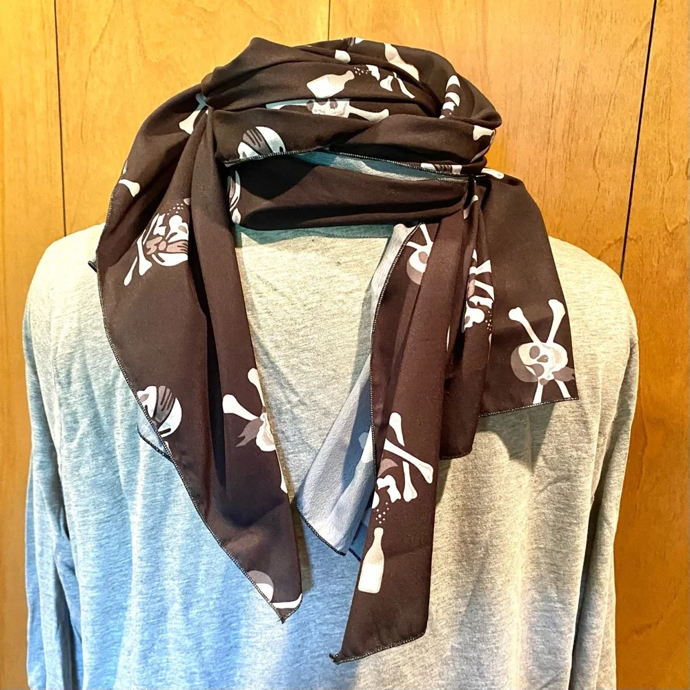 Skull and cross bones black extra long scarf or swim cover black & white